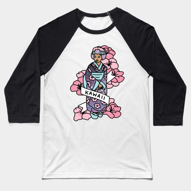 Kawaii Pink Glitter Anime Japan Cosplay Geisha Baseball T-Shirt by bigkidult